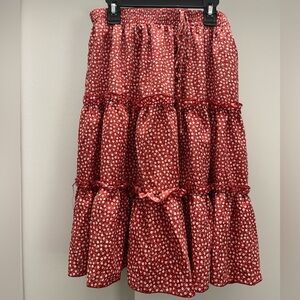 SHEIN Red Tiered Bubble Midi Skirt